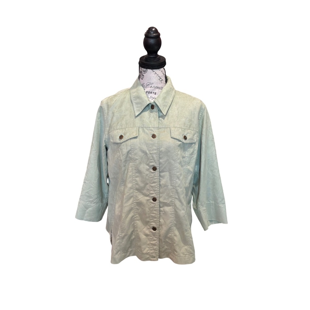 Liz Claiborne Sage Green Faux Suede Button Frontā Shirt Jacket Womens Large L
